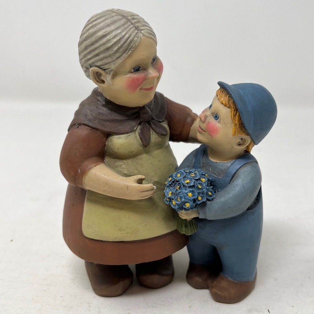 Candy Design Norway Grandmother and Boy with Flowers Figurine Folk Art Decor